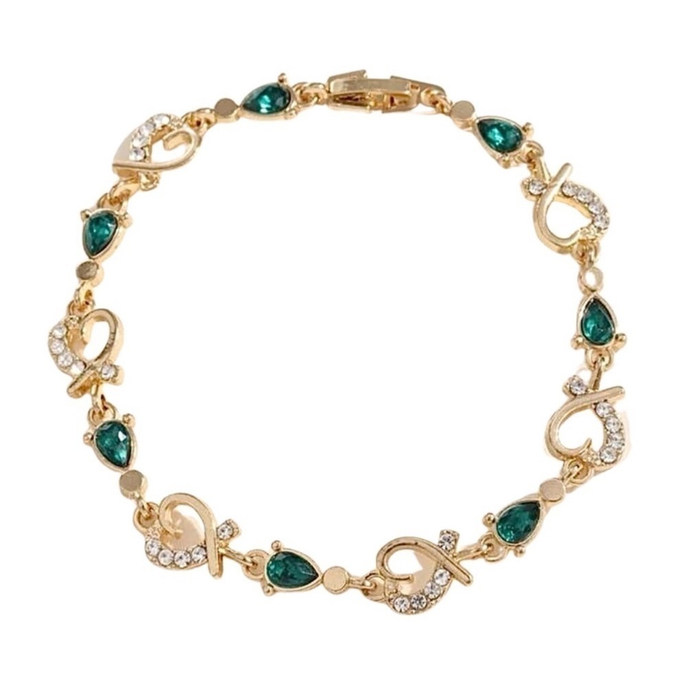 Green Rhinestone Heart Decor Bracelet